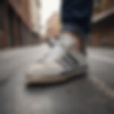 Adidas shoes worn during a skateboarding session on urban terrain