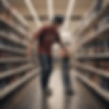 Skateboarder shopping for gear at a discount store