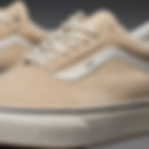 Close-up view of the cream suede texture on Vans Old Skool sneakers