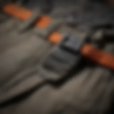 Close-up detail of fabric and belt of cargo joggers