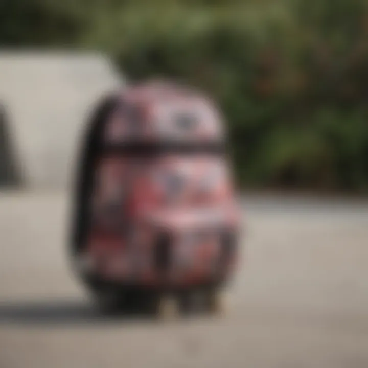 Billabong Floral Backpack in use by a skater on a skateboard.