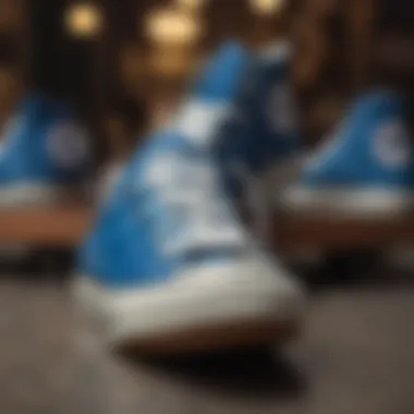 A stylish display of blue Converse shoes amidst skate gear