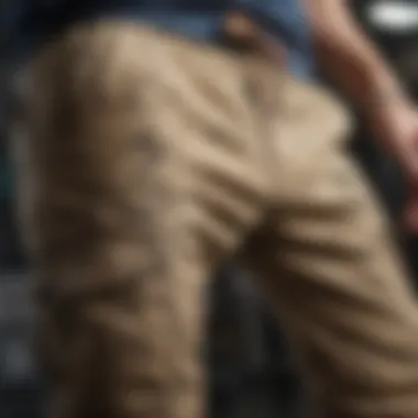 Close-up of the unique fabric and design of cargo jogger pants