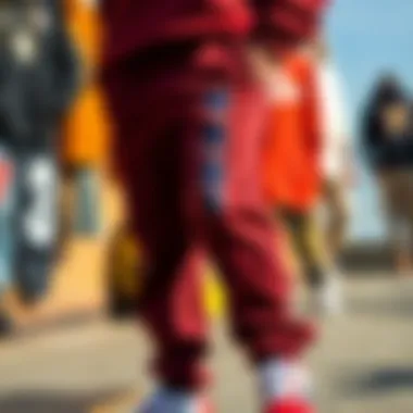 Champion Sweatsuit Pants Within Skate Fashion Context Stylish display of Champion sweatsuit pants alongside other skate fashion items