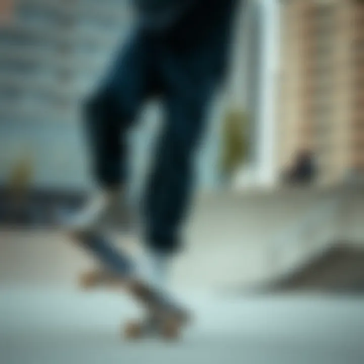 Champion Sweatsuit Pants in Action at a Skatepark Skateboarder wearing Champion sweatsuit pants in an urban skatepark
