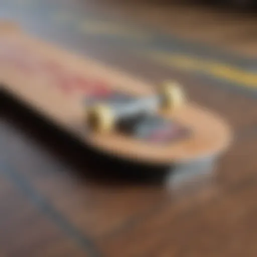 Close-up view of skateboard deck materials