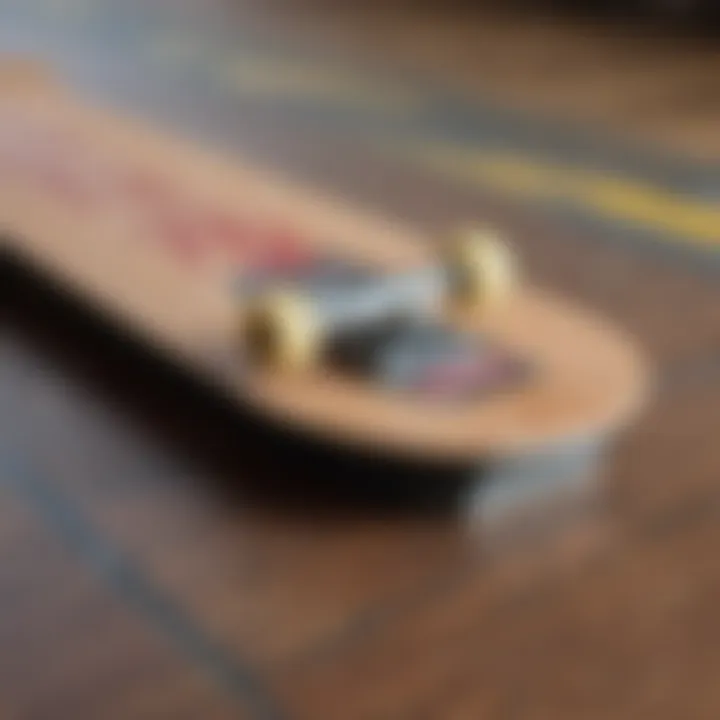 Close-up view of skateboard deck materials