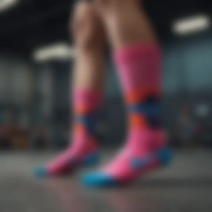 Dynamic shot of youth Nike socks showcasing various colors and designs