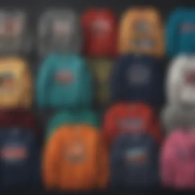 A collection of crew neck sweaters in different colors and designs