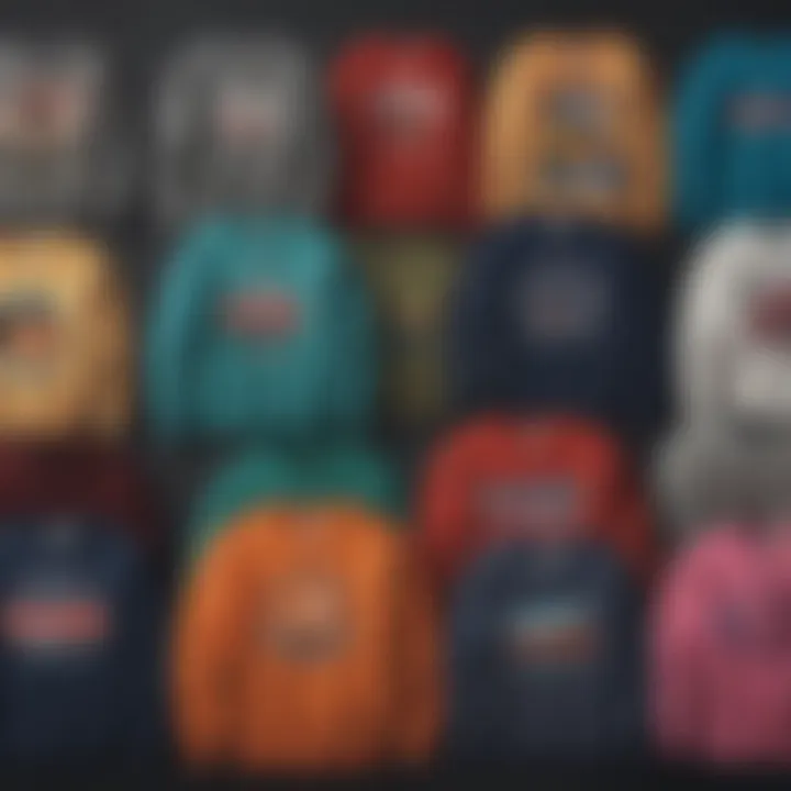 A collection of crew neck sweaters in different colors and designs