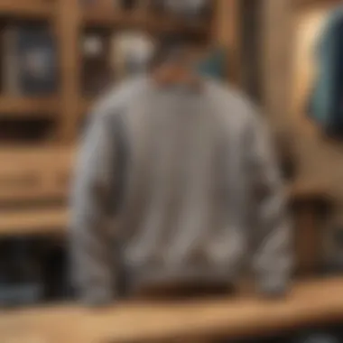 Chic Crew Neck Sweater Display A stylish crew neck sweater on a wooden bench