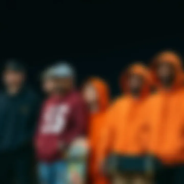 Unity in Diversity: The Role of Dark Orange Hoodies in Skate Community Group of skateboarders showcasing diverse styles with dark orange hoodies