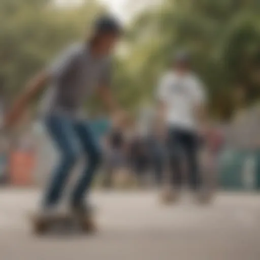 Skater engaging in a vibrant conversation with peers