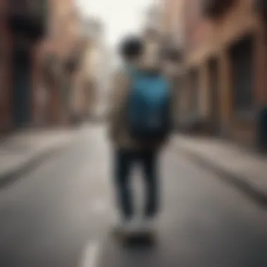 An adidas backpack in an urban setting, perfect for a skateboarder