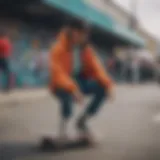 Skateboarder showcasing vibrant streetwear style