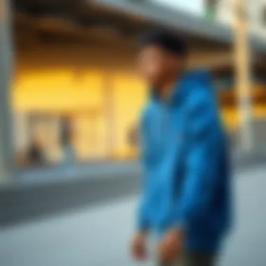 Urban Lifestyle with the Blue Champion Zip Up Hoodie Skater wearing Blue Champion Zip Up Hoodie in an urban setting