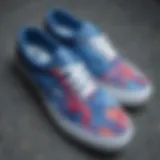 Close-up view of blue tie dye Vans showcasing intricate patterns