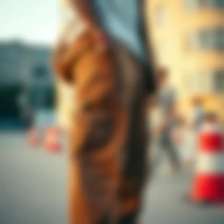 Brown Baggy Jeans in Street Style A fashion-forward individual showcasing brown baggy jeans in a street style context.