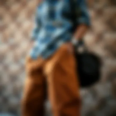 Stylish Outfit with Brown Baggy Jeans A stylish outfit featuring brown baggy jeans paired with a casual shirt.