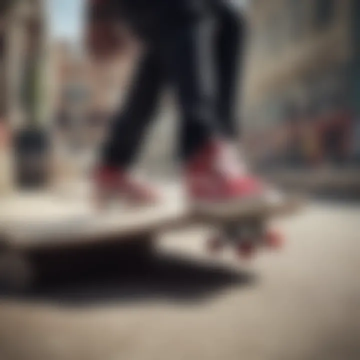 Skaters performing tricks while wearing Cherry Vans in an urban setting