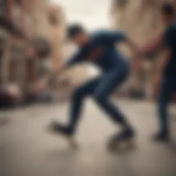Skater performing tricks in Dickies Slim apparel