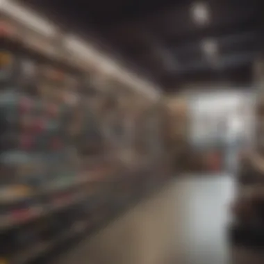 Inside a Dynamic Skate Shop A vibrant skate shop interior showcasing various skateboards and accessories