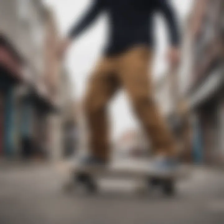 A skateboarder showcasing tricks while wearing EPTM cargo pants.