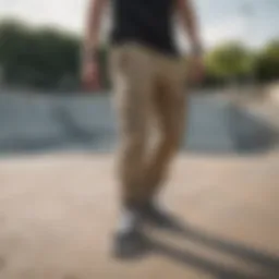 Stylish EPTM cargo pants in an urban skatepark setting.