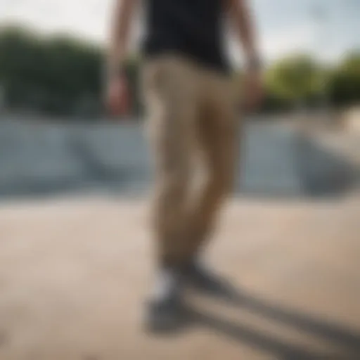 Stylish EPTM cargo pants in an urban skatepark setting.