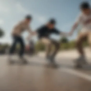 Skateboarders enjoying a session while wearing trendy four-star clothing