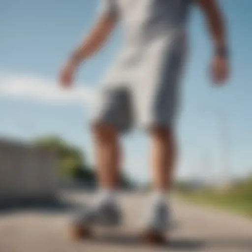 Gray Nike sweatshorts showcased on a skateboard