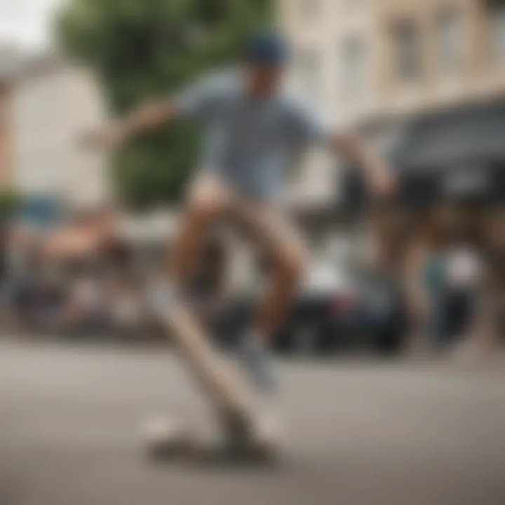 Dynamic skateboarder showcasing jersey shorts in action