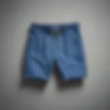 A pair of stylish blue sweat shorts displayed on a neutral background.