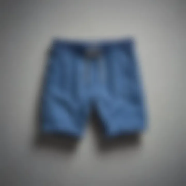 A pair of stylish blue sweat shorts displayed on a neutral background.