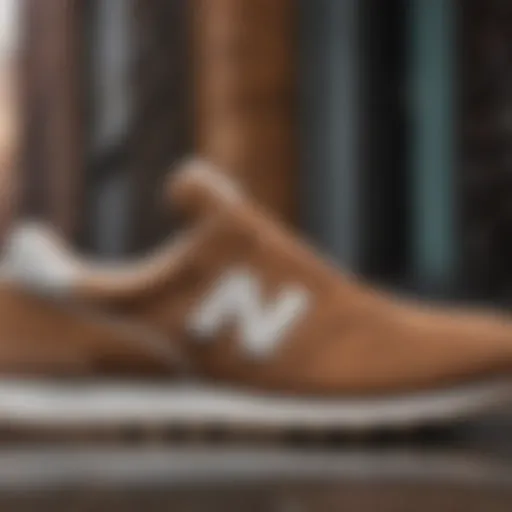 Elegant profile view of New Balance suede shoes showcasing their design