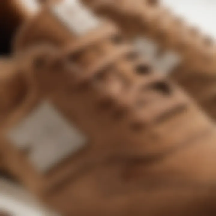 Close-up of premium suede material used in New Balance shoes