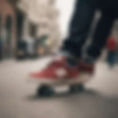 Athletic performance of New Balance suede shoes during skateboarding