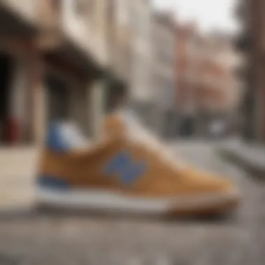 Trendy urban setting featuring New Balance suede shoes in lifestyle context