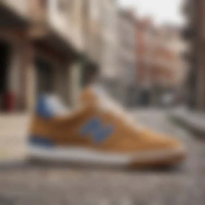 Trendy urban setting featuring New Balance suede shoes in lifestyle context