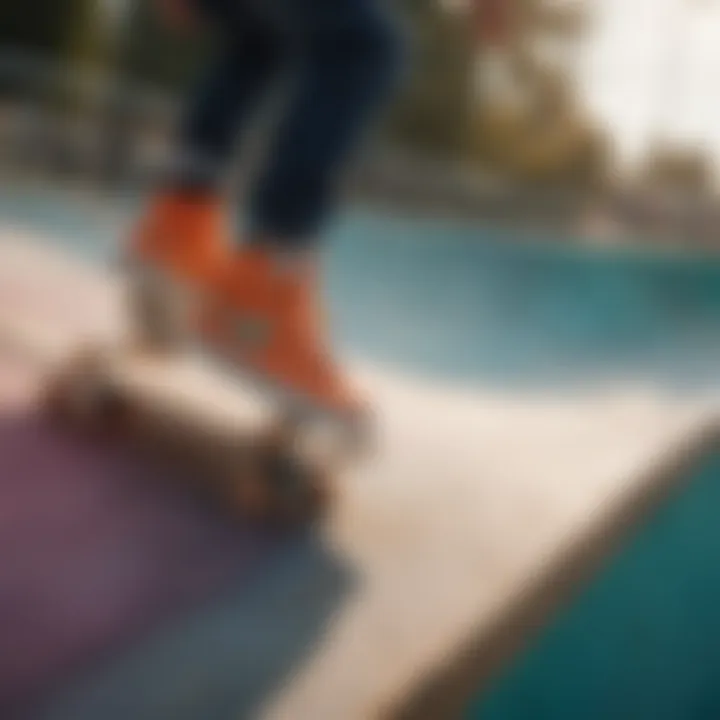 A skateboarder wearing Nike's colour changing shoes while performing tricks at a skate park.