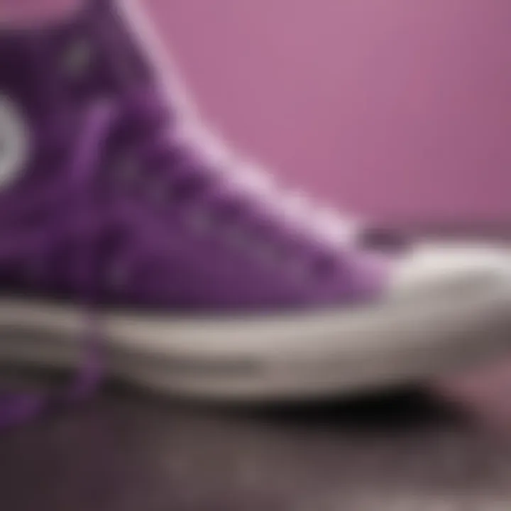 Close-up of the material quality of purple Converse