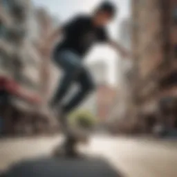 Dynamic skateboarder performing a trick in an urban setting