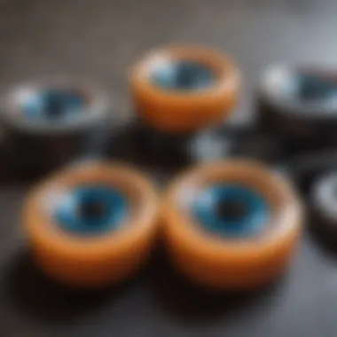 An assortment of Santa Cruz skateboard wheels and bearings arranged aesthetically.