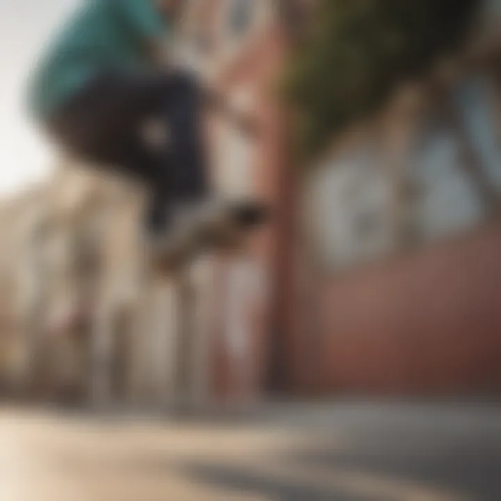 A skateboarder performing tricks on a Santa Cruz board in an urban setting.