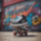 Skechers skate shoes displayed on a vibrant graffiti background