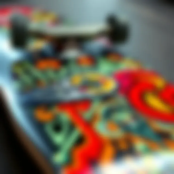 Intricate Design of a Tech Deck A close-up of a tech deck showcasing its intricate design and graphics