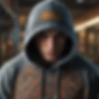 Close-up of intricate hoodie patterns and textures