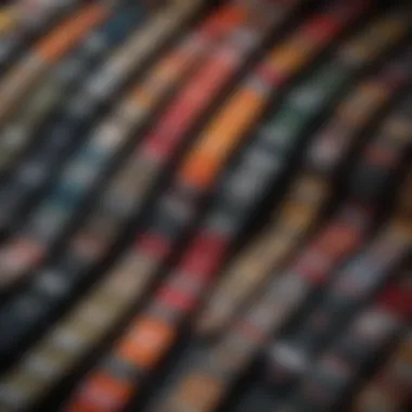 An organized display of various nylon web belts from top brands, highlighting their unique features and colors.