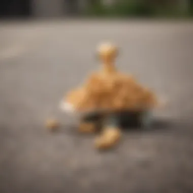 A close-up of a peanut snack placed on a skateboard