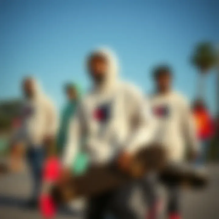 Community in Motion: The Sweatshirt Unites Skaters Group of skateboarders showcasing the Cream Champion Sweatshirt